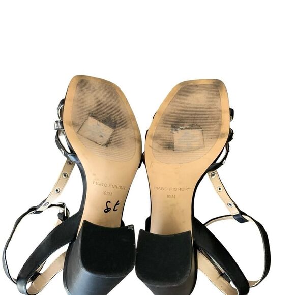 Marc Fisher Quilon Studded Heeled Sandal Women's Block T-Strap Black Size 9 1/2 - Picture 10 of 12